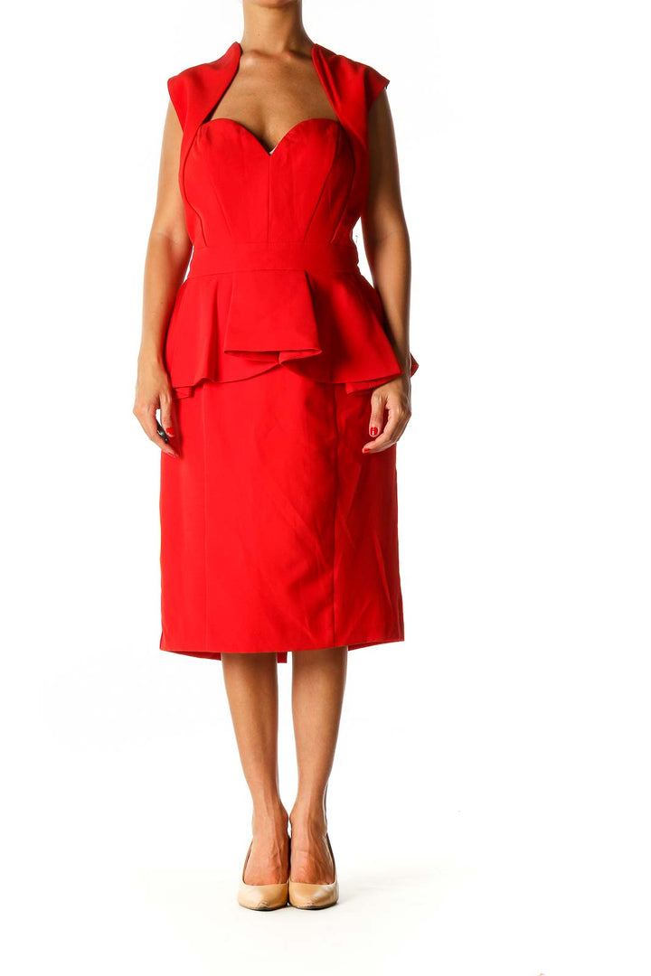 Red Solid Casual A-Line Dress