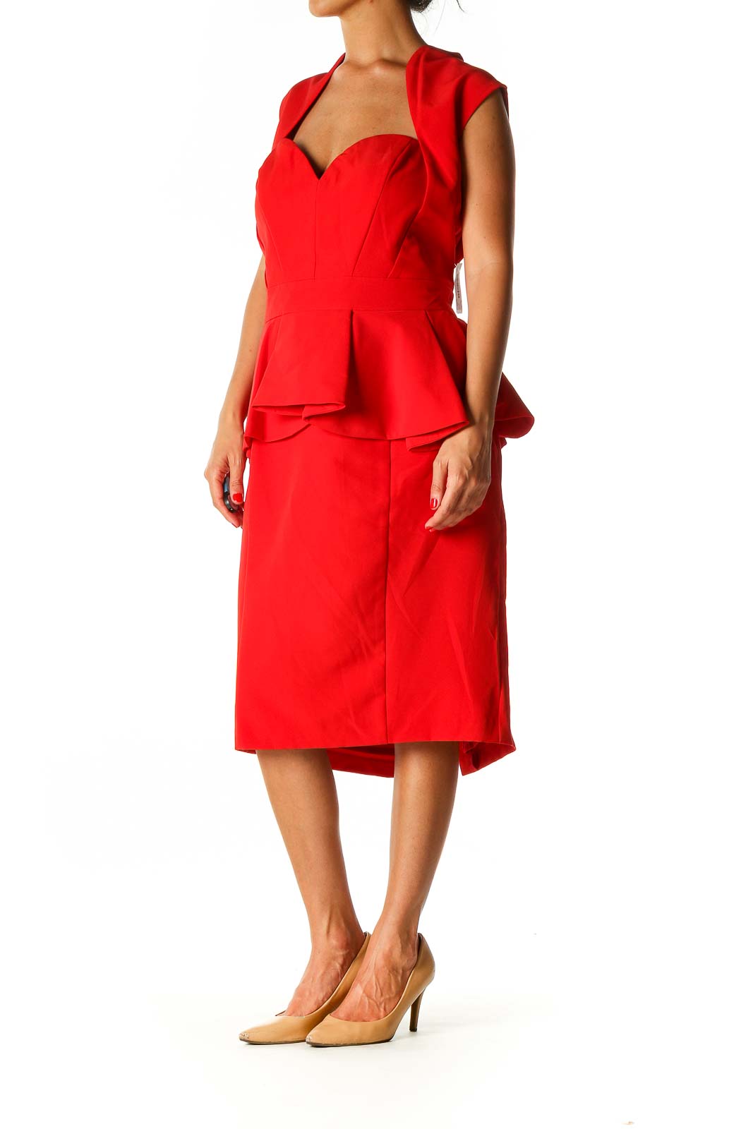 Red Solid Casual A-Line Dress