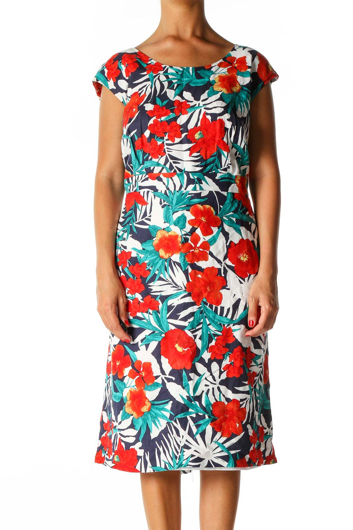 Red Floral Print Holiday A-Line Dress