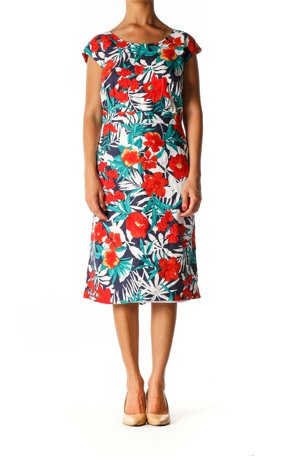 Red Floral Print Holiday A-Line Dress