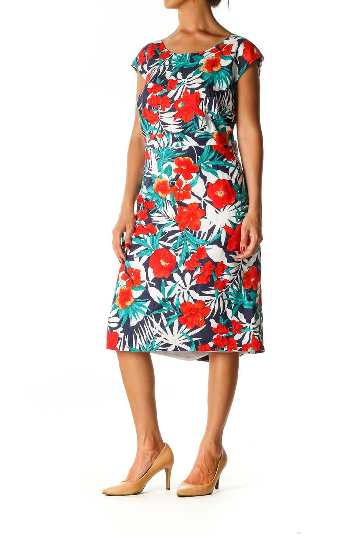 Red Floral Print Holiday A-Line Dress