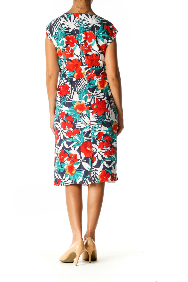 Red Floral Print Holiday A-Line Dress