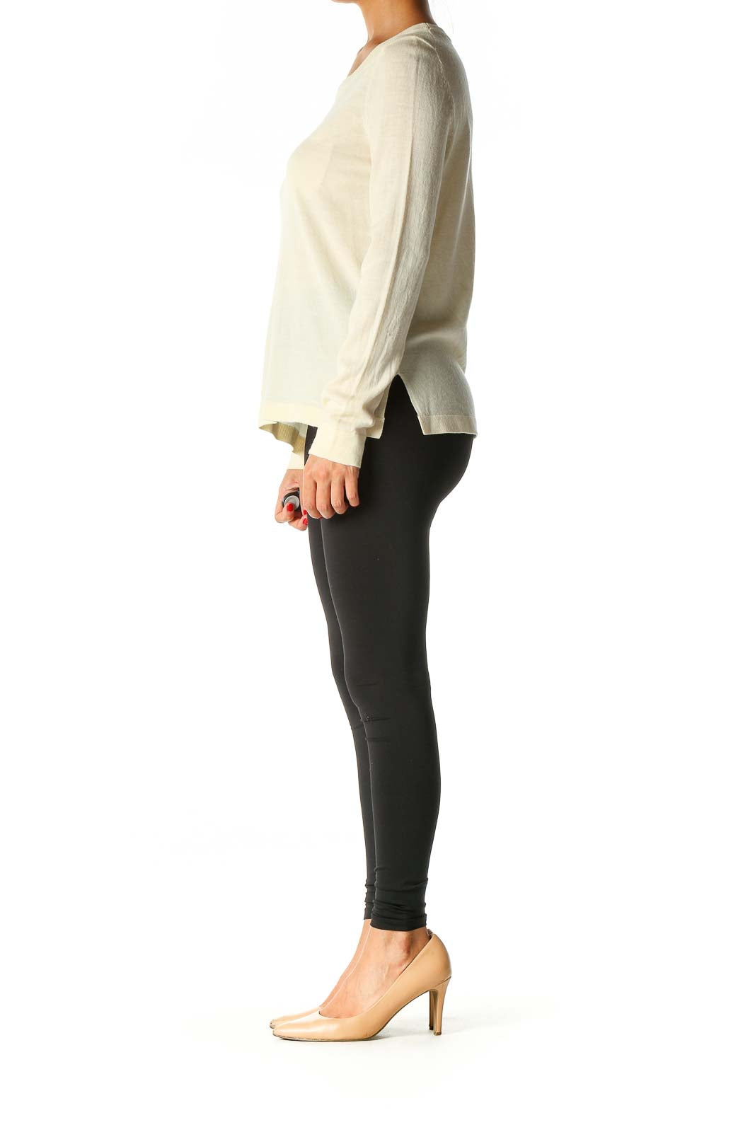 Beige Solid Casual Sweater