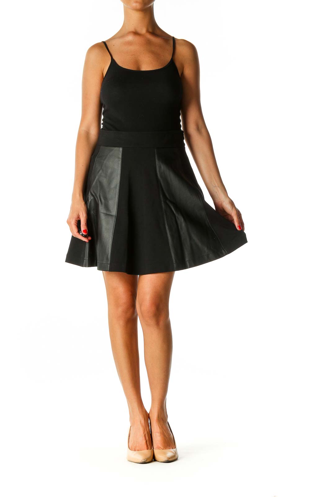 Black Solid Chic Flared Skirt