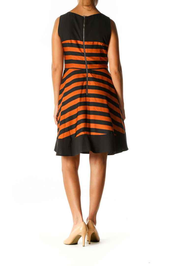 Orange Striped Casual A-Line Dress