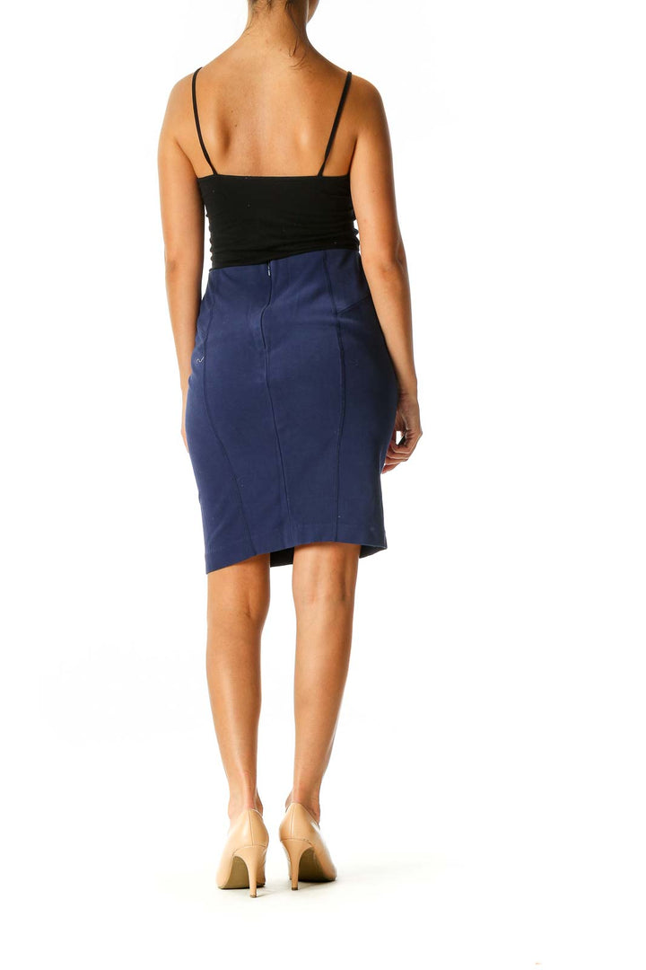 Blue Solid Brunch Pencil Skirt