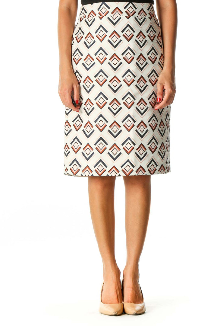 White Geometric Print Brunch Straight Skirt