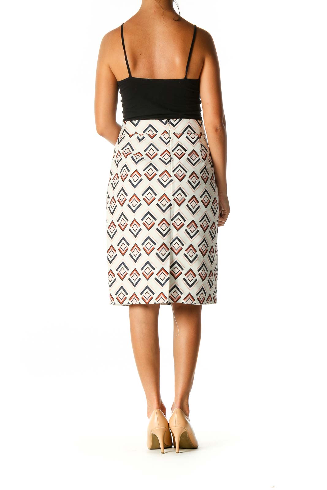 White Geometric Print Brunch Straight Skirt