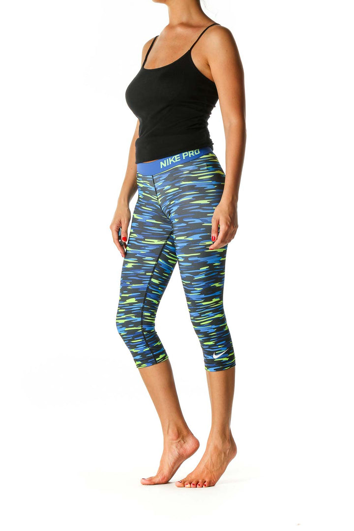 Blue Camouflage Print Activewear Capri Leggings