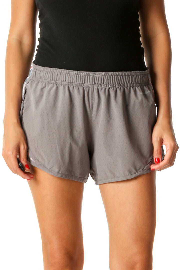 Gray Floral Print Sporty Shorts