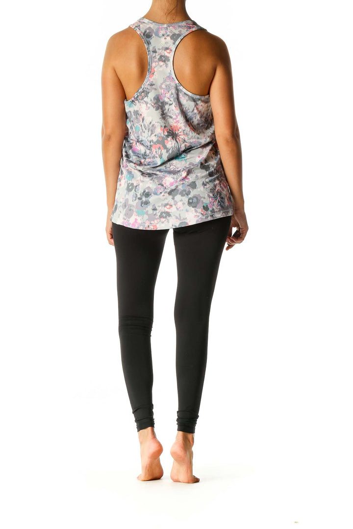 Gray Floral Print Activewear Tank Top