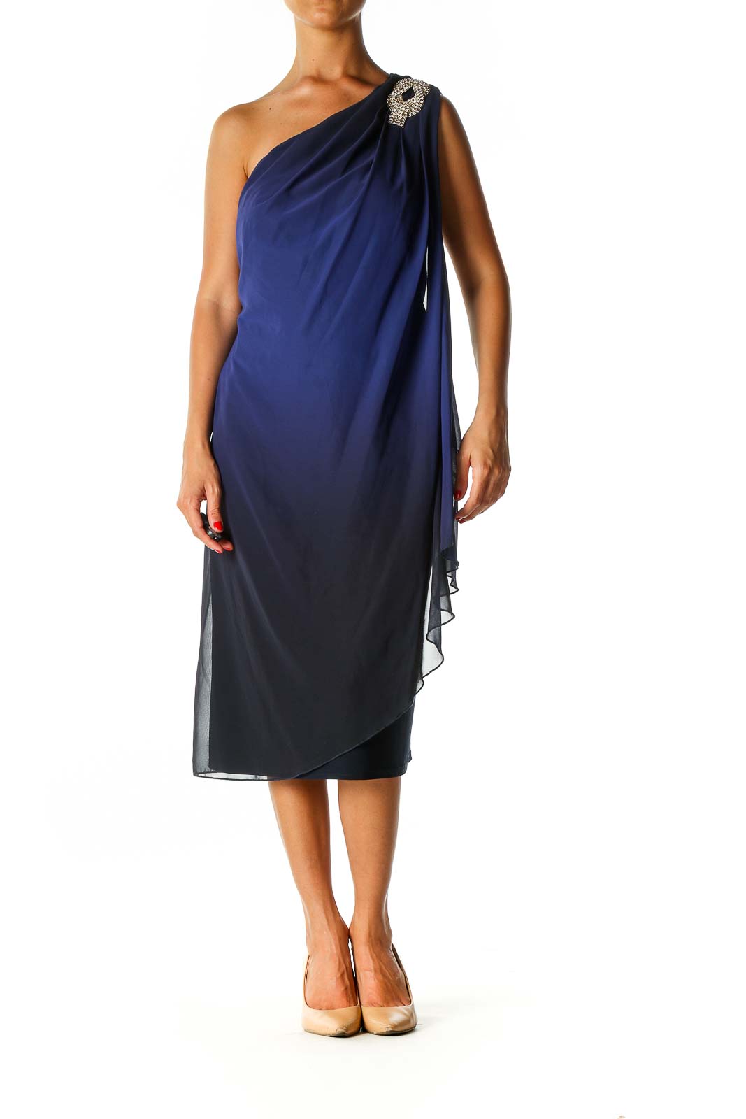 Blue Solid Cocktail Sheath Dress