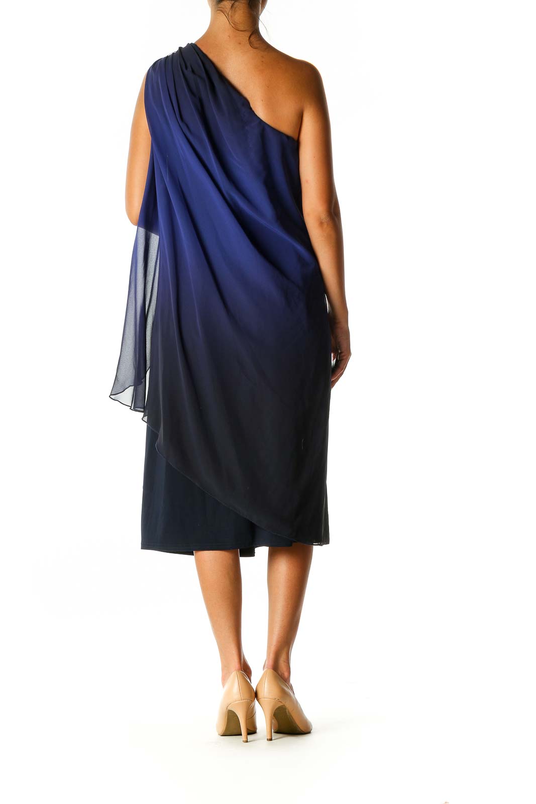 Blue Solid Cocktail Sheath Dress