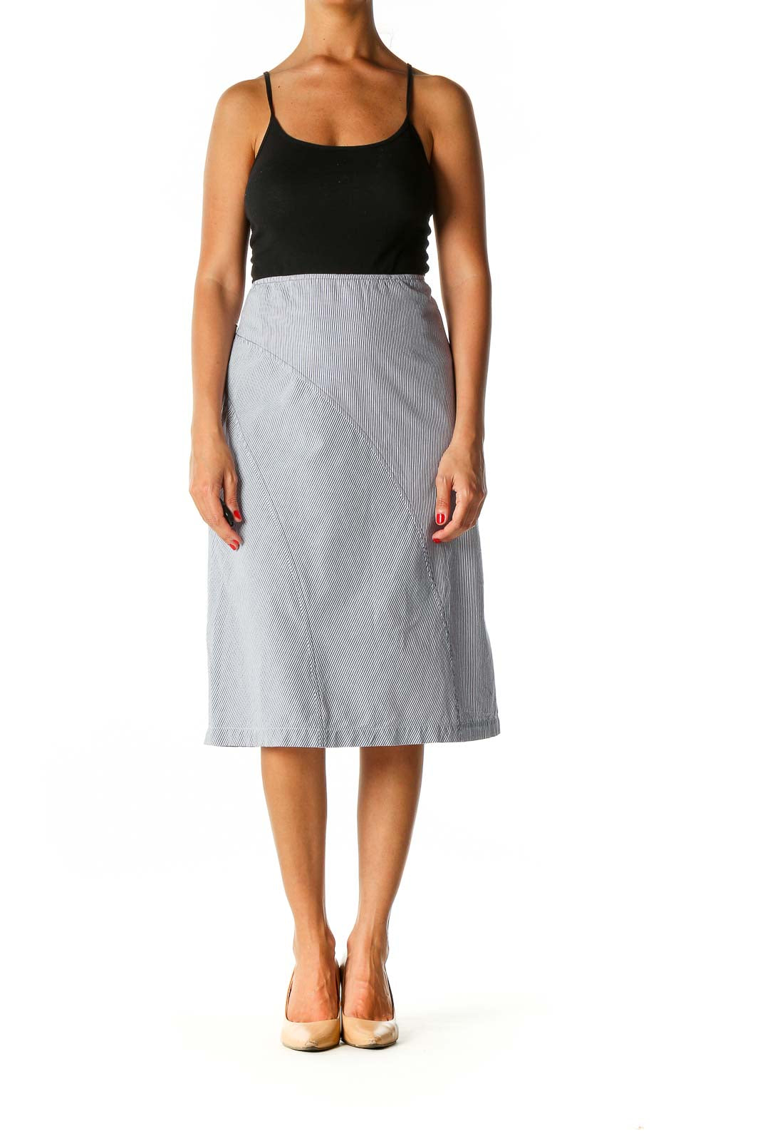 White Striped Classic A-Line Skirt