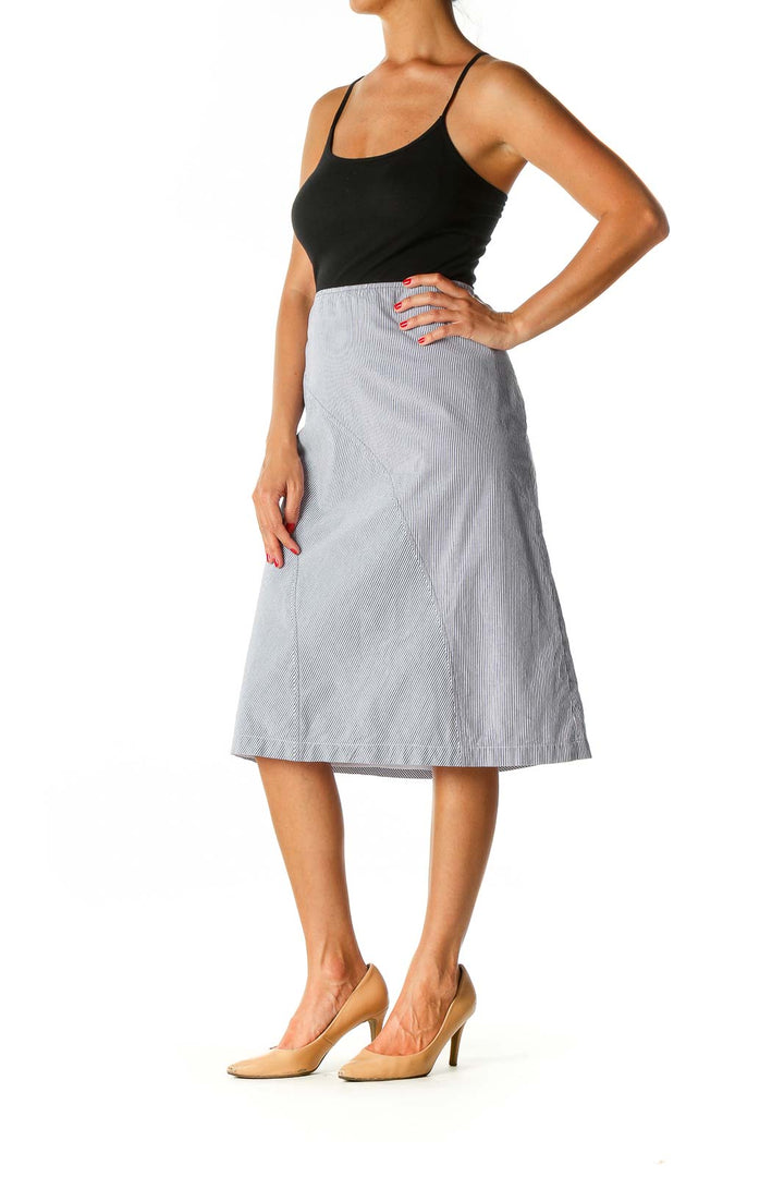 White Striped Classic A-Line Skirt