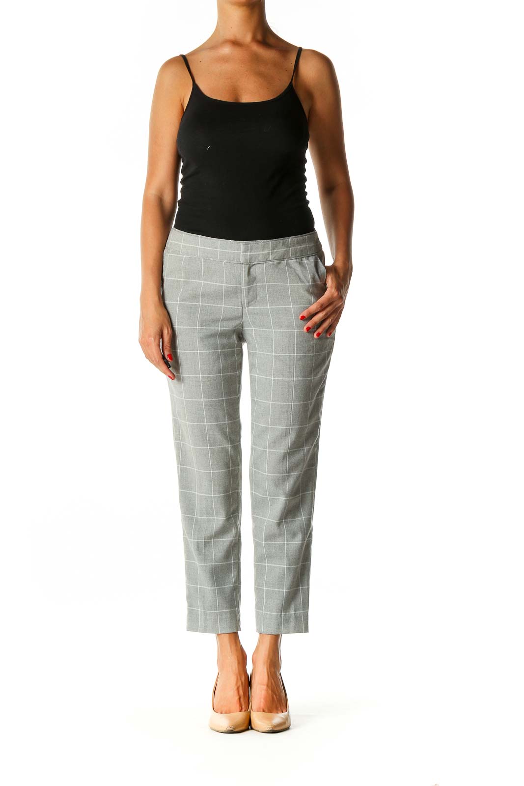 Gray Checkered Casual Trousers