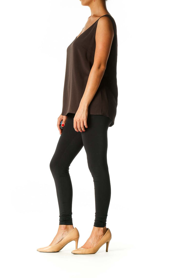 Brown Solid Casual Tank Top