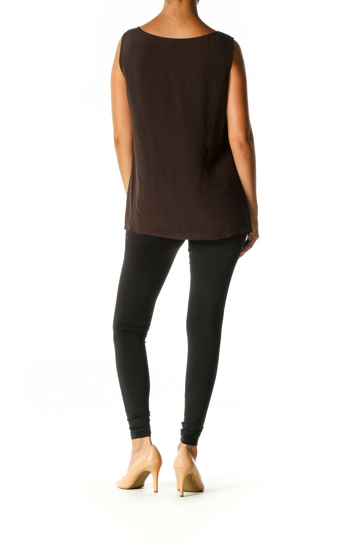 Brown Solid Casual Tank Top