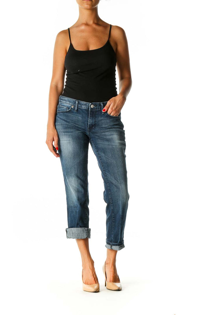 Blue Casual Straight Leg Jeans