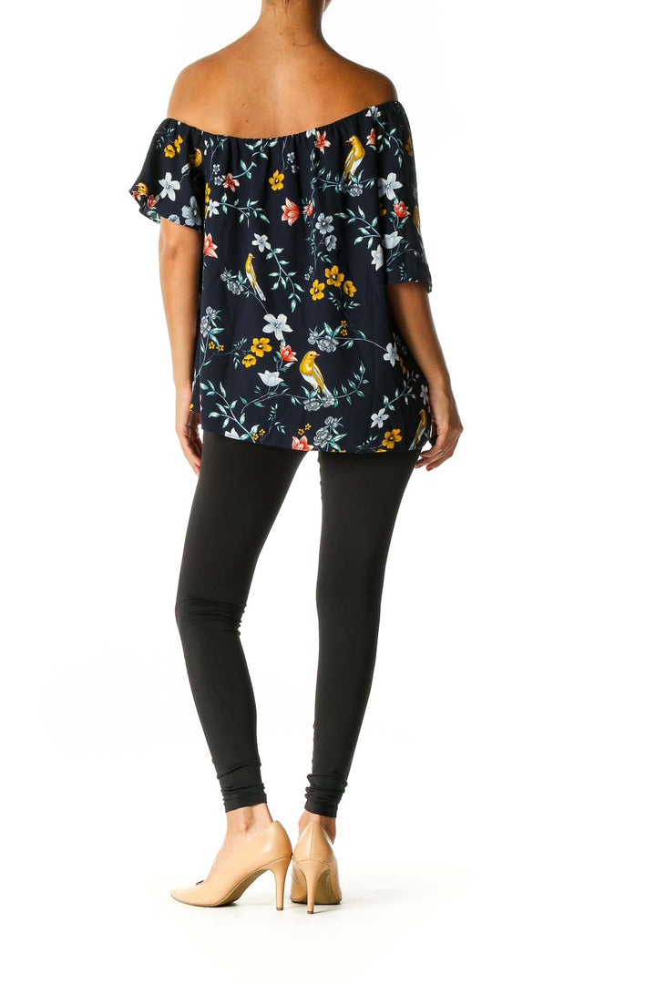 Blue Floral Print Brunch Blouse