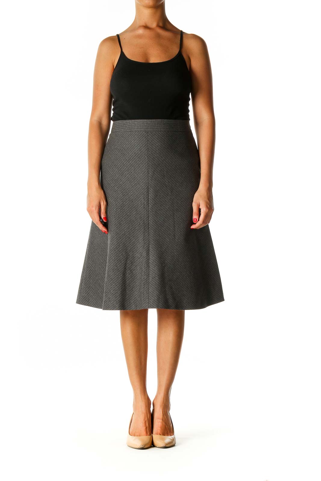 Gray Striped Classic A-Line Skirt