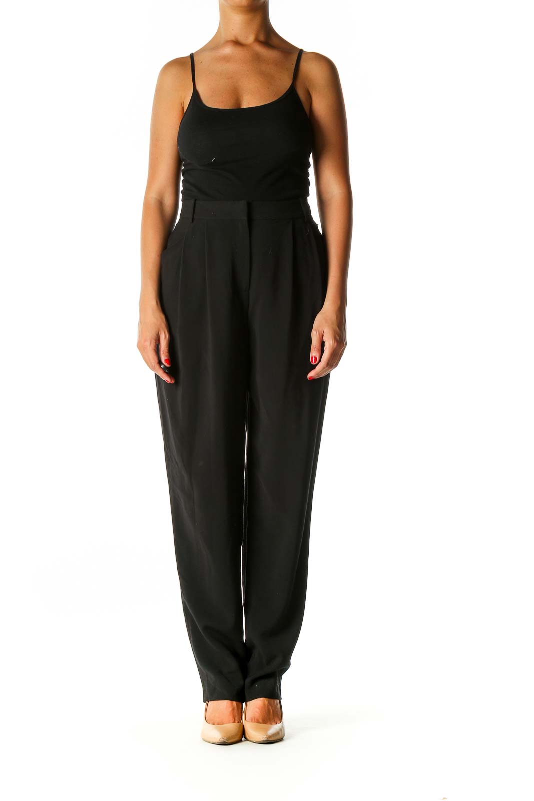 Black Solid Classic Trousers