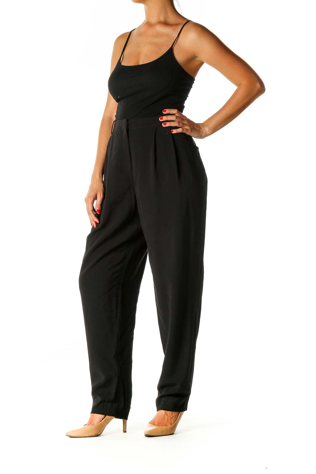 Black Solid Classic Trousers