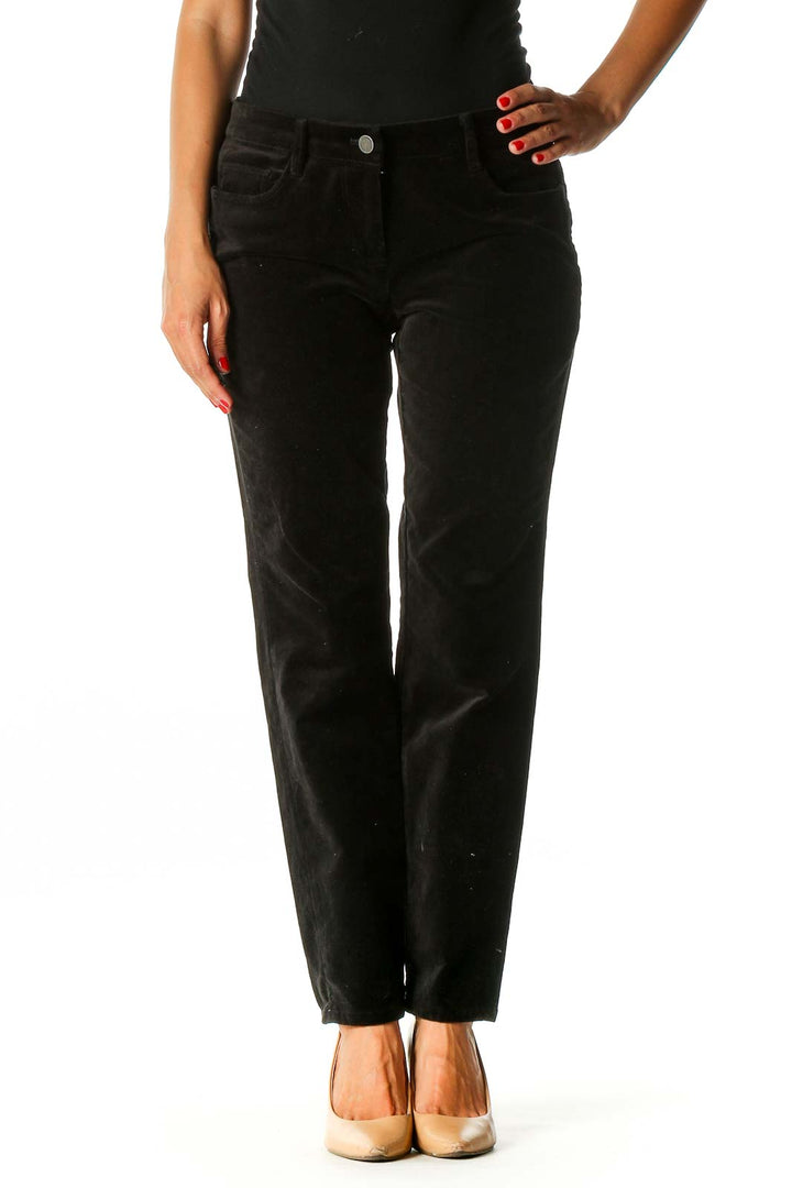 Black Textured Casual Trousers