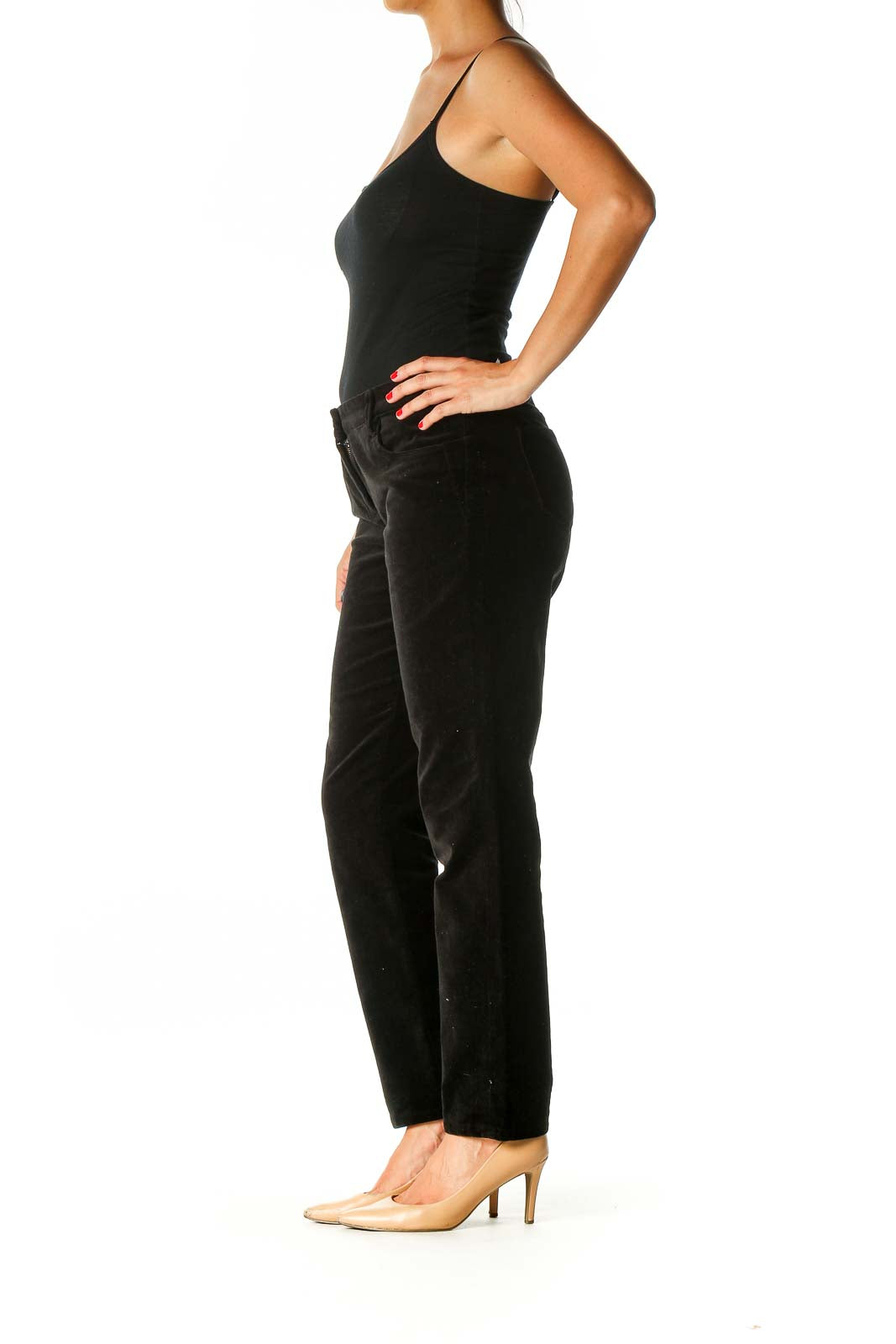 Black Textured Casual Trousers