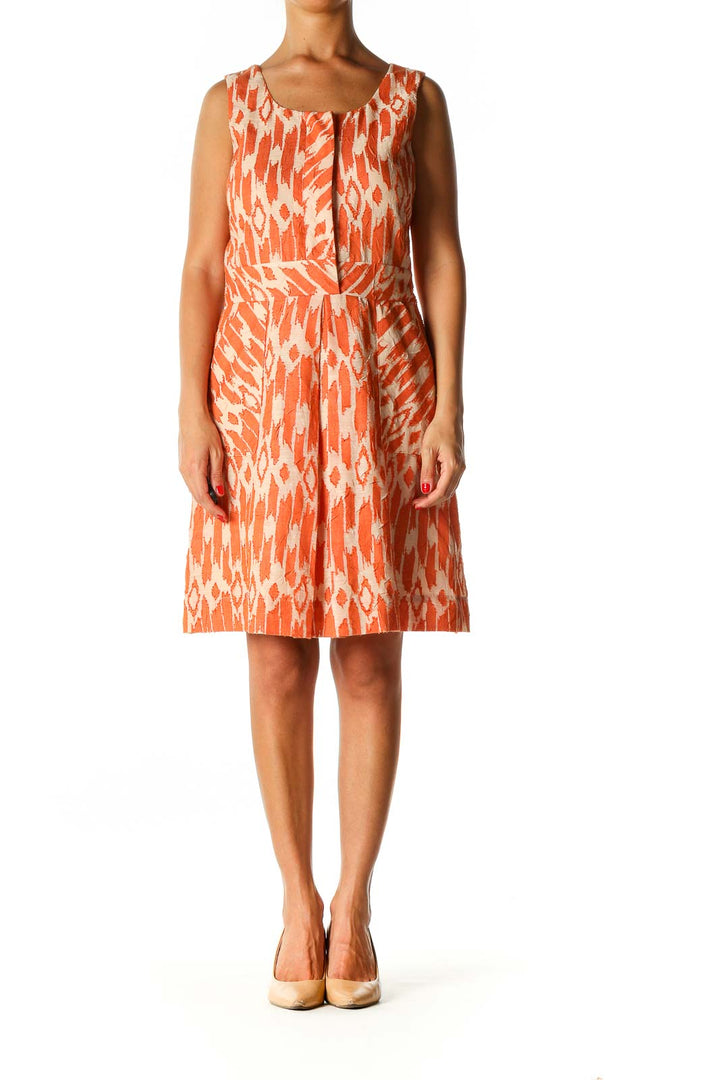 Orange Graphic Print A-Line Dress