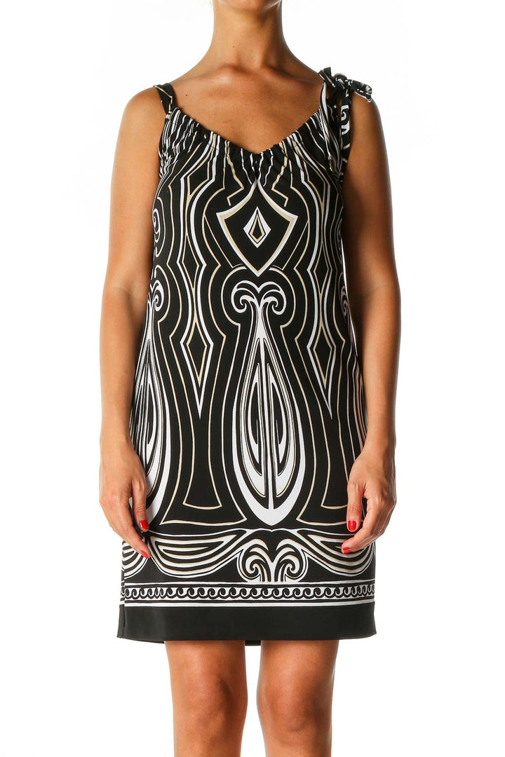 Black Graphic Print Holiday Shift Dress