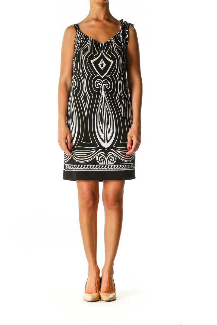 Black Graphic Print Holiday Shift Dress