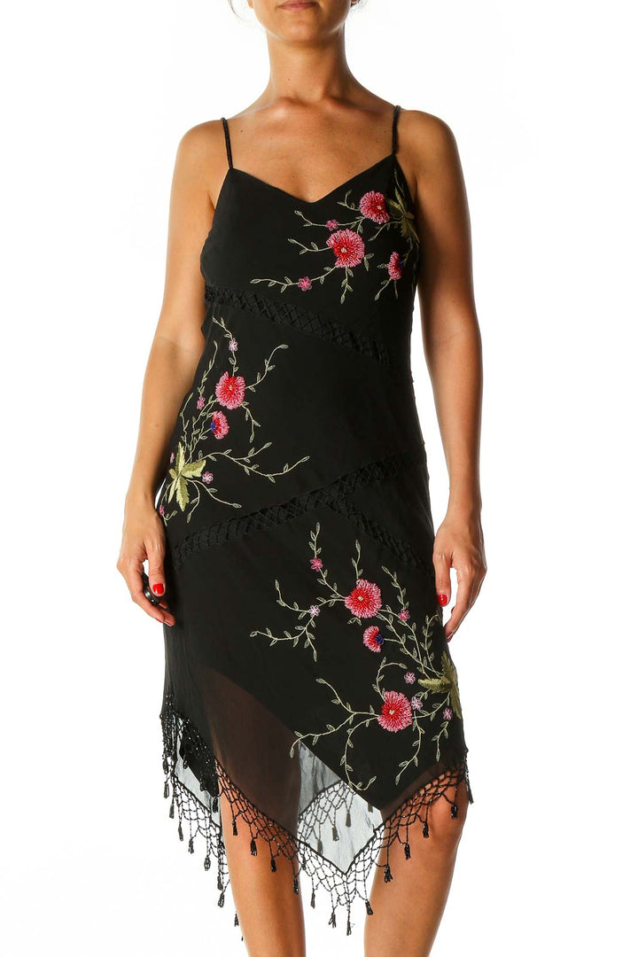 Black Textured Bohemian A-Line Dress