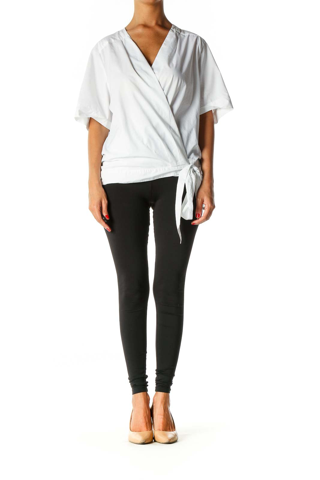 White Solid Casual Blouse