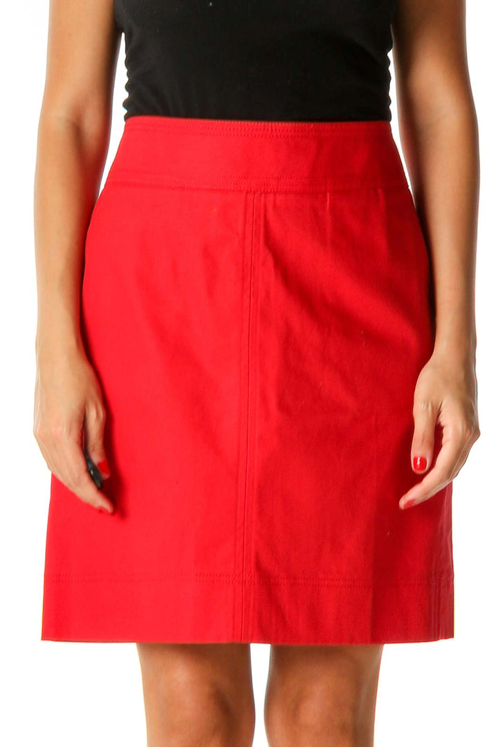 Red Solid Classic A-Line Skirt