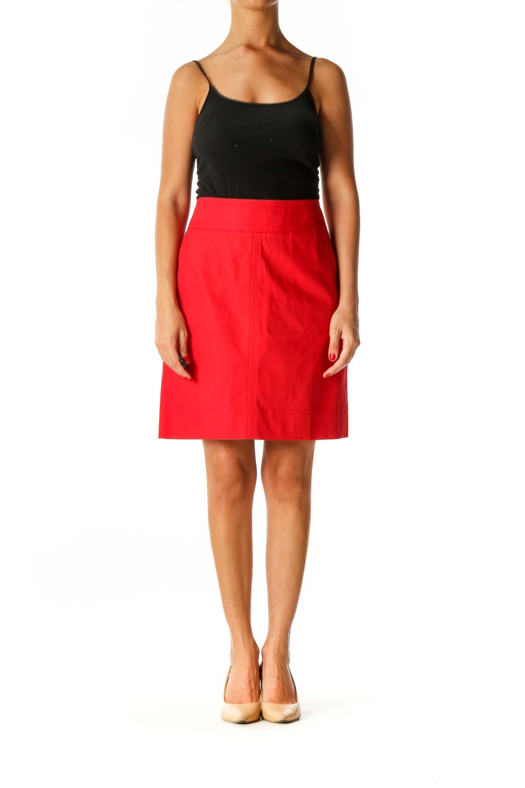 Red Solid Classic A-Line Skirt