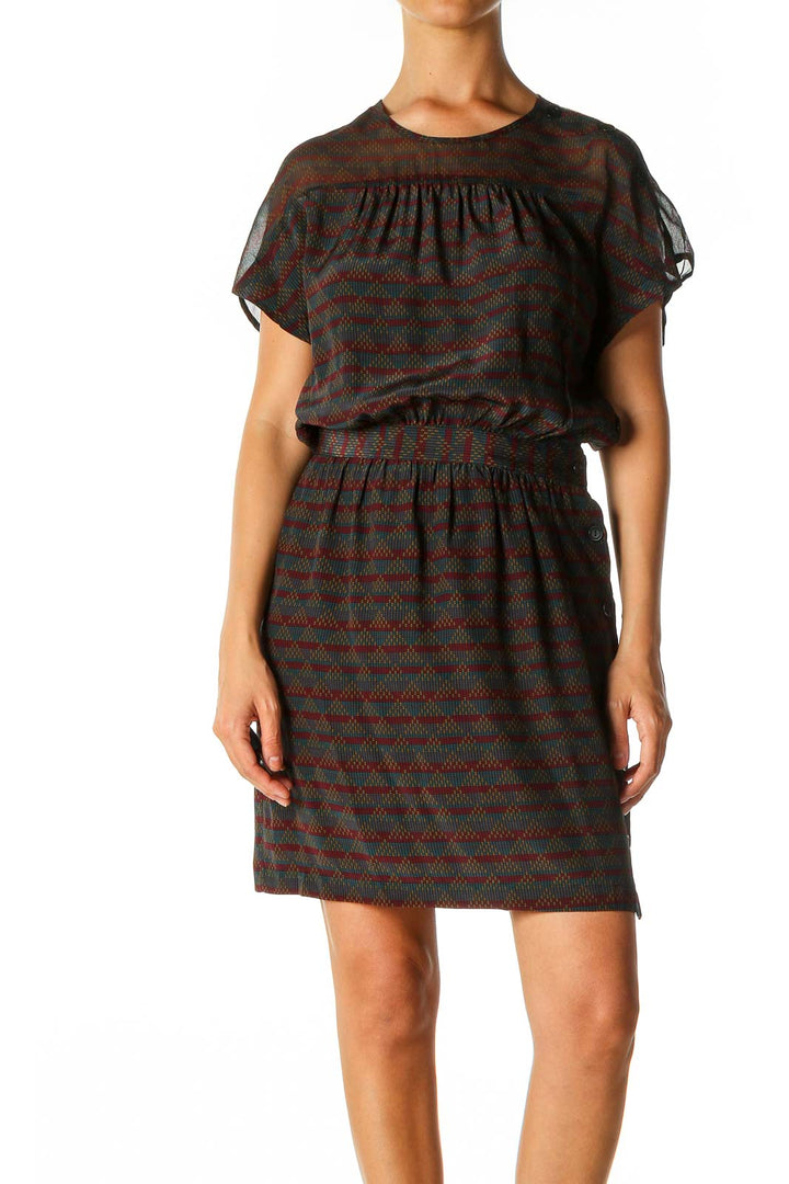 Red Geometric Print Cocktail A-Line Dress