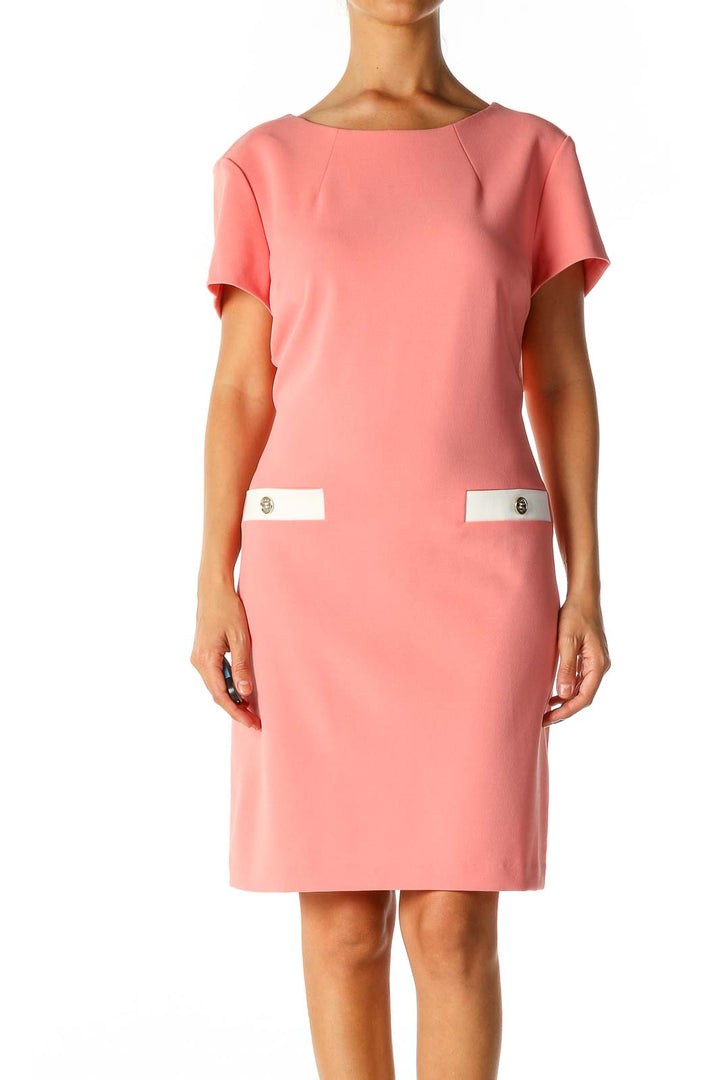 Pink Solid Work Sheath Dress