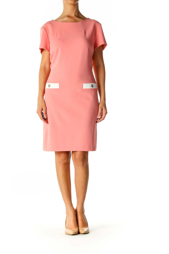 Pink Solid Work Sheath Dress