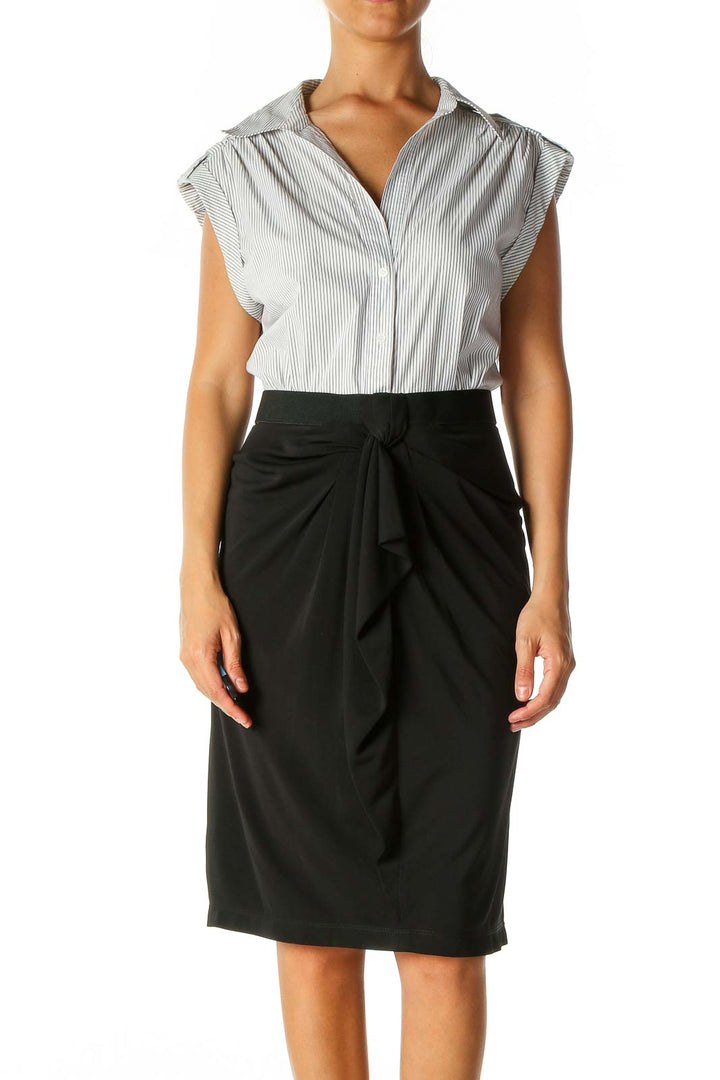 Black Solid Work Straight Skirt