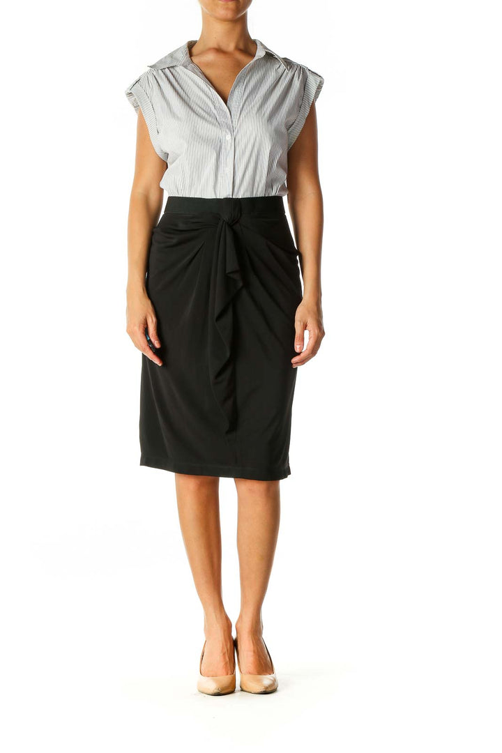 Black Solid Work Straight Skirt