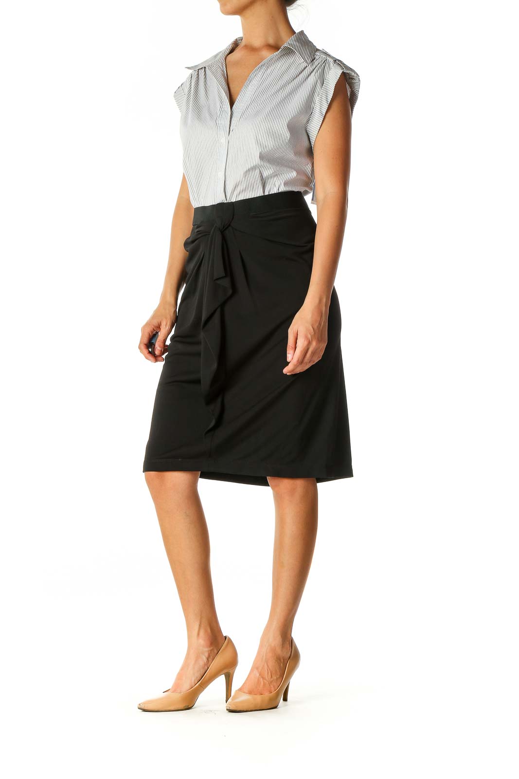 Black Solid Work Straight Skirt