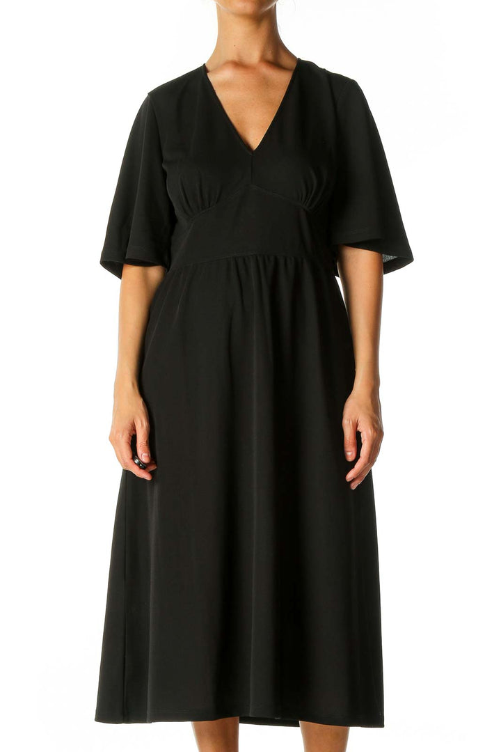 Black Solid Casual A-Line Dress