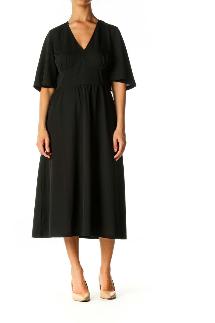 Black Solid Casual A-Line Dress