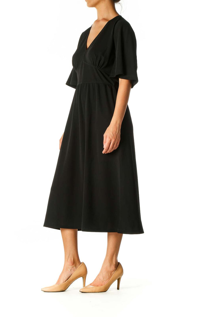 Black Solid Casual A-Line Dress