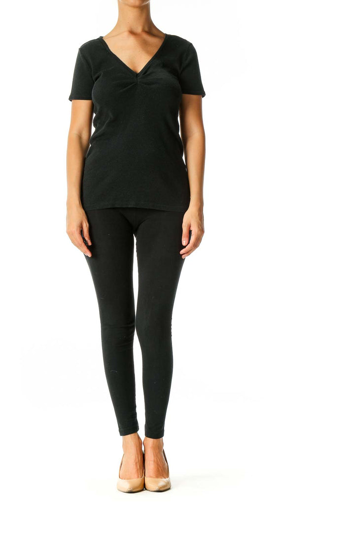 Black Textured Casual T-Shirt