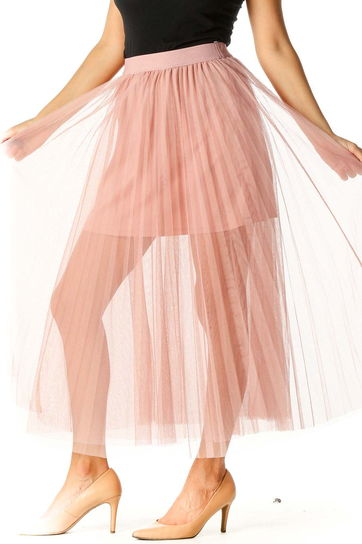 Pink Solid Party Pleated Skirt