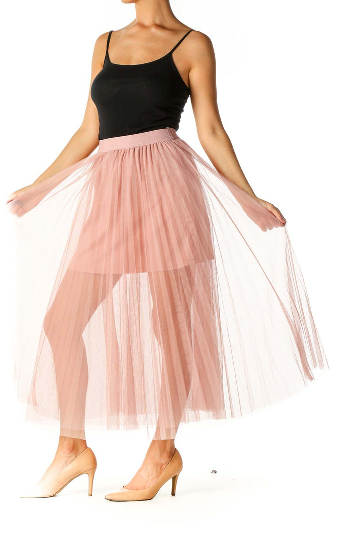 Pink Solid Party Pleated Skirt