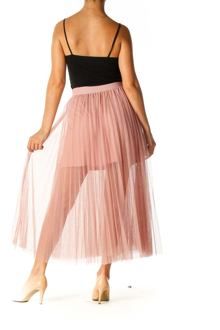 Pink Solid Party Pleated Skirt