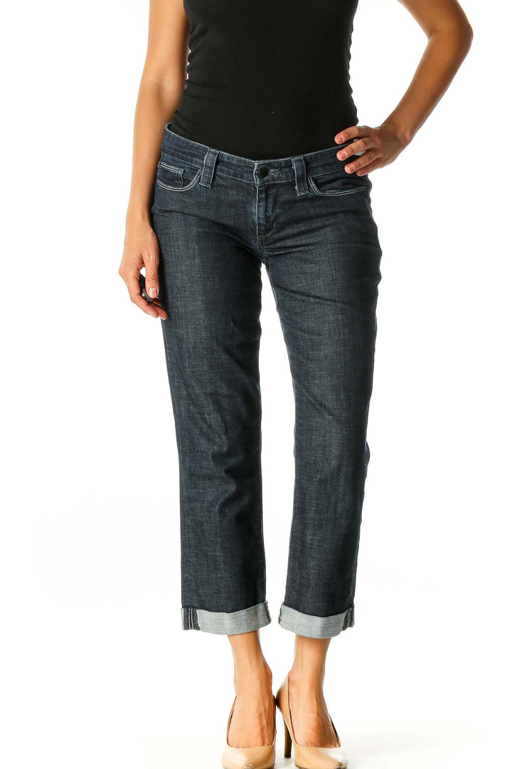 Blue Casual Straight Leg Jeans